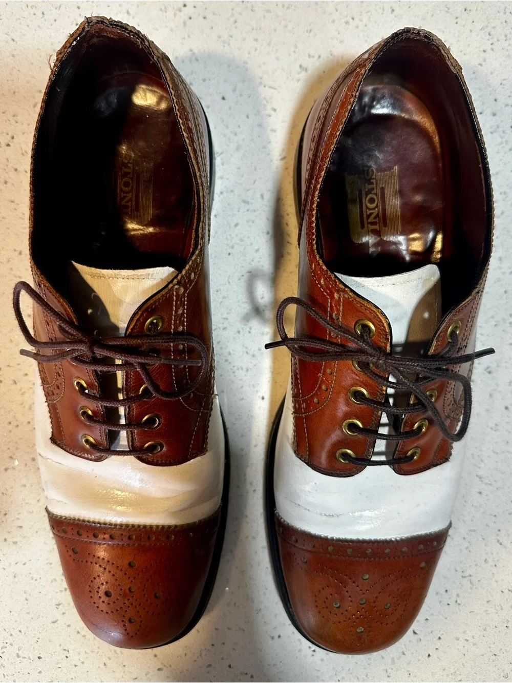Bostonian Brown and White Two-Tone Wingtip Oxfords